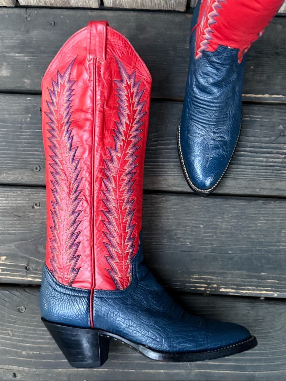 Vintage Larry Mahan Exotic Leather Ostrich Two-Toned Women's Cowboy Boots - Picture 5 of 9